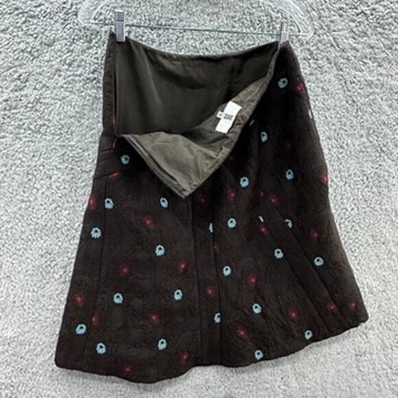 Irene Van Ryb Wool Skirt Size 8 Brown Embroidered Fireworks Pattern A-Line Slip - Picture 8 of 11